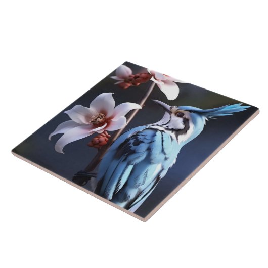 Bluejayと花 タイル (側面)