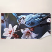 Bluejayと花 ビーチタオル (正面)