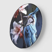 Bluejayと花 ラージ壁時計 (傾斜)