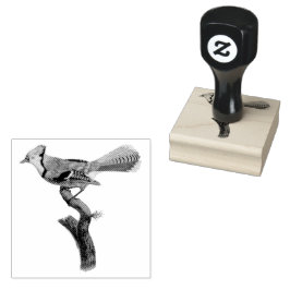 BlueJayバードオンザブランチヴィンテージイラストレーション ラバースタンプ