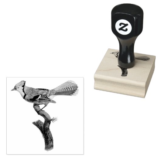 BlueJayバードオンザブランチヴィンテージイラストレーション ラバースタンプ (押印)