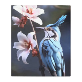 Bluejay and Flowersメタルウォールアートプリント メタルプリント