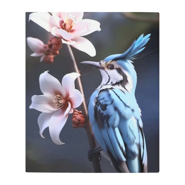 Bluejay and Flowersメタルウォールアートプリント メタルプリント (正面)