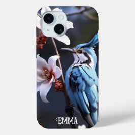 Bluejay and Flowers名前をカスタムする iPhone 15ケース