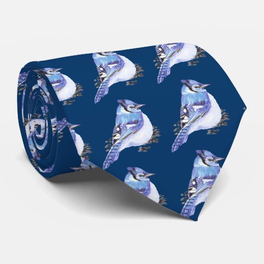 Bluejay Blue Jay, Watercolor bird Collection ネクタイ (ロール)