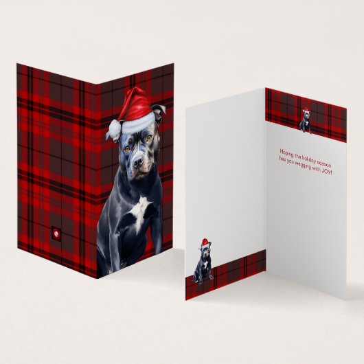 Bluenose Pitbull Dog Holiday Red Plaid Christmas (内部&外部)