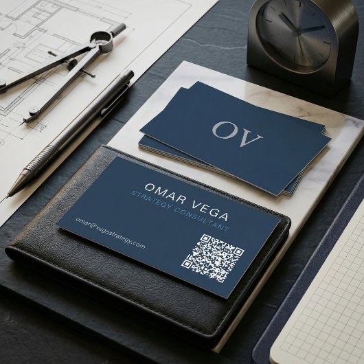 Blueprint Grid Minimal Modern QR Code | Consultant 名刺