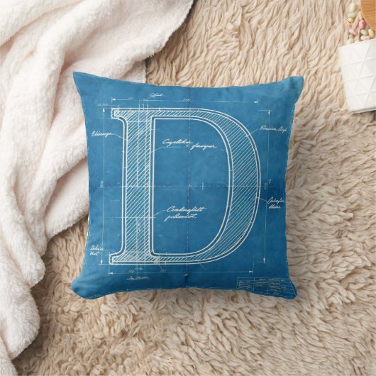 Blueprint Monogram Letter D クッション (ブランケット)