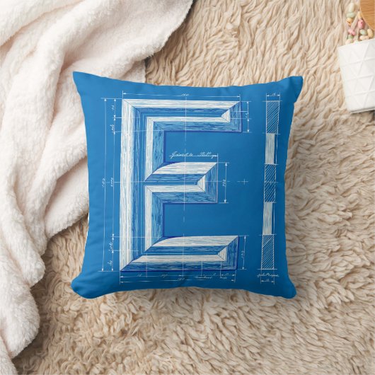 Blueprint Monogram Letter E クッション (ブランケット)