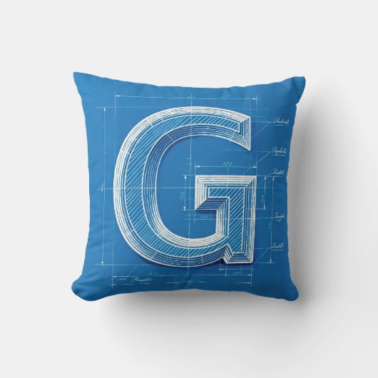 Blueprint Monogram Letter G クッション (正面)