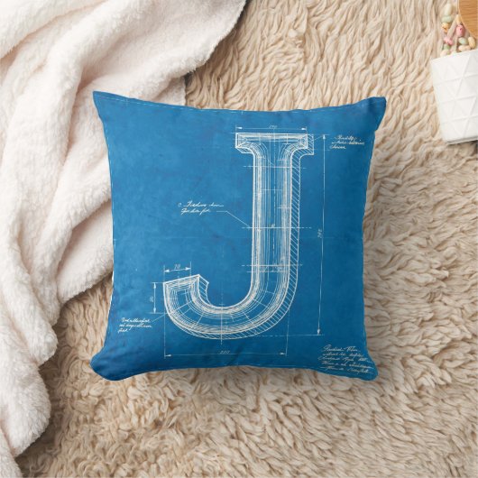 Blueprint Monogram Letter J クッション (ブランケット)