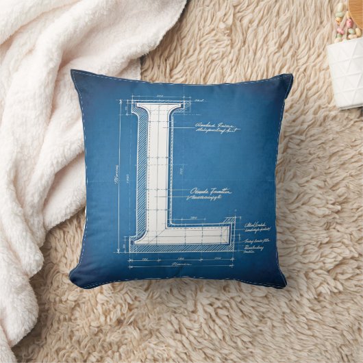Blueprint Monogram Letter L クッション (ブランケット)