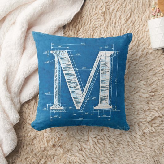 Blueprint Monogram Letter M クッション (ブランケット)