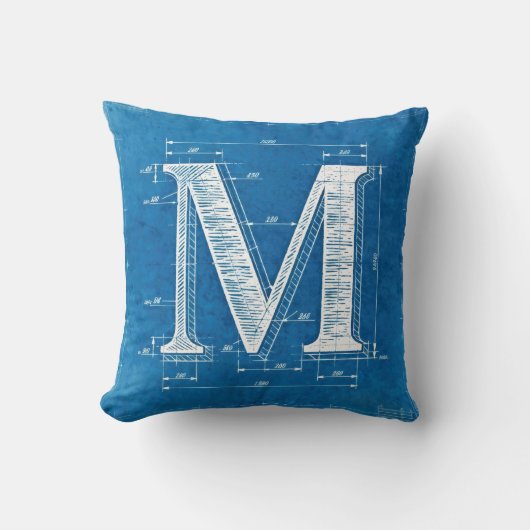 Blueprint Monogram Letter M クッション (正面)