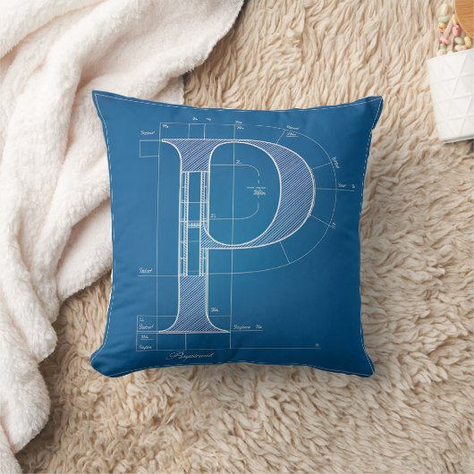 Blueprint Monogram Letter P クッション (ブランケット)