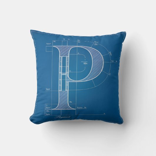 Blueprint Monogram Letter P クッション (正面)