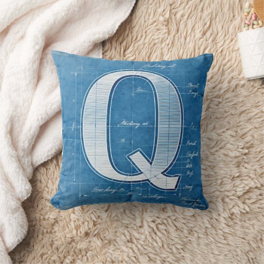 Blueprint Monogram Letter Q クッション (ブランケット)