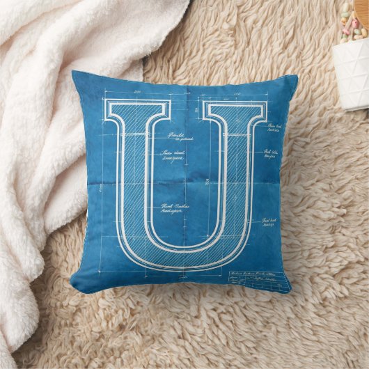 Blueprint Monogram Letter U クッション (ブランケット)