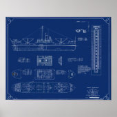 Blueprint of Lake Freighter SS War Dance Print ポスター (正面)