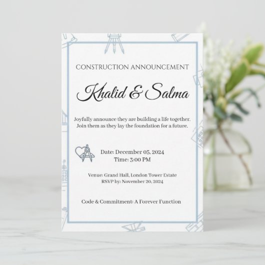 Blueprint of Love: Construction Theme Wedding Invi 招待状 (スタンド正面)