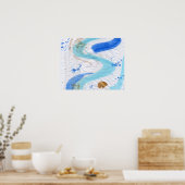 Blues 030抽象芸術水彩テクスチャキャンバス ポスター (キッチン)