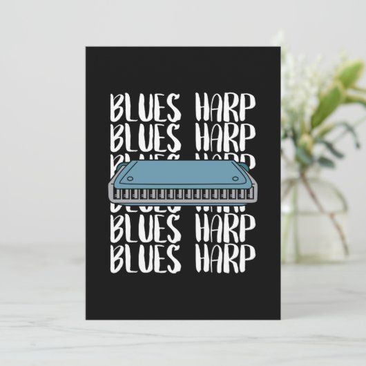 Blues Harp Harmonica Music Sound Instrument Gift 招待状 (スタンド正面)