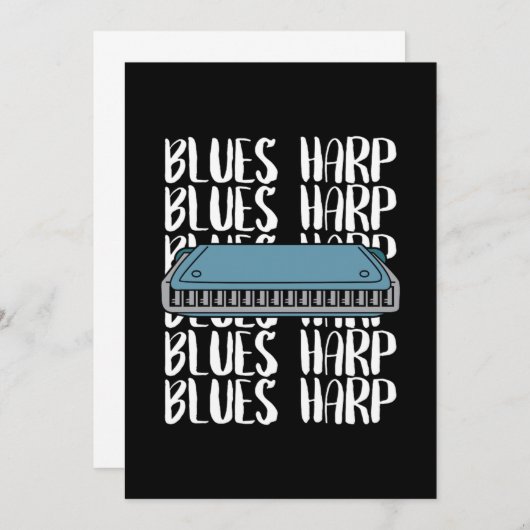 Blues Harp Harmonica Music Sound Instrument Gift 招待状 (正面/裏面)