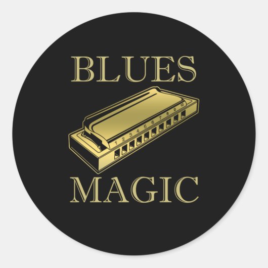 Blues Magic Instrument Harmonica Music Sound Gift ラウンドシール (正面)