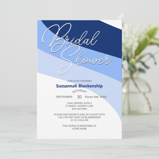 Blues Navy Carolina Robins Egg Horizontal Streams  招待状 (スタンド正面)