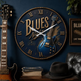 Blues Night Guitar Vintage Electric Guitar ラージ壁時計