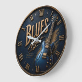 Blues Night Guitar Vintage Electric Guitar ラージ壁時計 (傾斜)