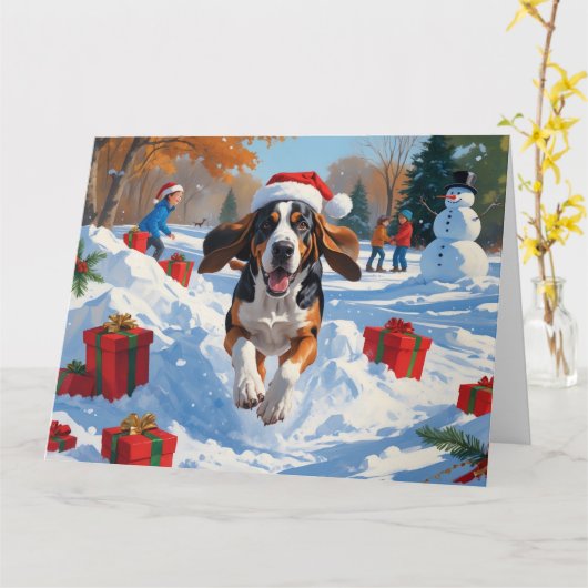 Bluestick Conhound走 Christmasと雪の中 カード (黄色い花)