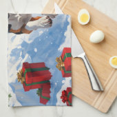 Bluestick Conhound走 Christmasと雪の中 キッチンタオル (四つ折り)