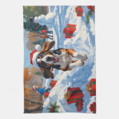 Bluestick Conhound走 Christmasと雪の中 キッチンタオル (縦)