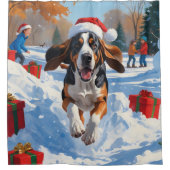 Bluestick Conhound走 Christmasと雪の中 シャワーカーテン (正面)