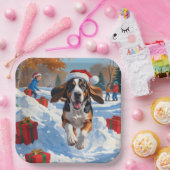 Bluestick Conhound走 Christmasと雪の中 ペーパープレート (パーティー)