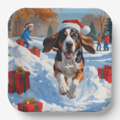 Bluestick Conhound走 Christmasと雪の中 ペーパープレート (正面)