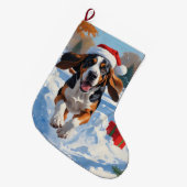 Bluestick Conhound走 Christmasと雪の中 ラージクリスマスストッキング (正面 (吊り時))