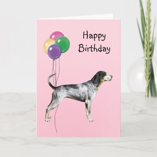 BluetickのCoonhound、誕生日の気球 カード (正面)