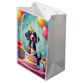 Bluetick Coonhound Birthday Celebration ミディアムペーパーバッグ (裏面アングル)