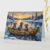 Bluetick Coonhound Christmas Boat Holiday カード (黄色い花)