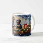 Bluetick Coonhound Christmas Boat Holiday コーヒーマグカップ (正面右)