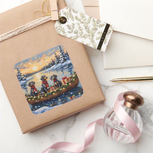 Bluetick Coonhound Christmas Boat Holiday スクエアシール (ギフト)