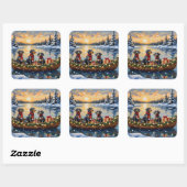 Bluetick Coonhound Christmas Boat Holiday スクエアシール (シート)