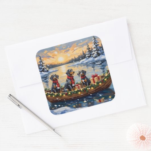 Bluetick Coonhound Christmas Boat Holiday スクエアシール (封筒)