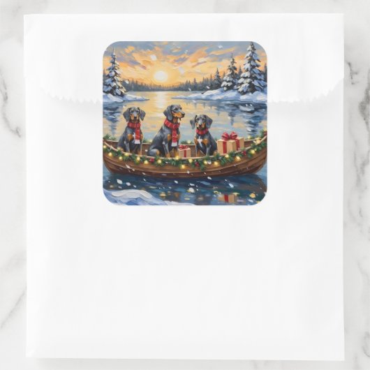 Bluetick Coonhound Christmas Boat Holiday スクエアシール (バッグ)