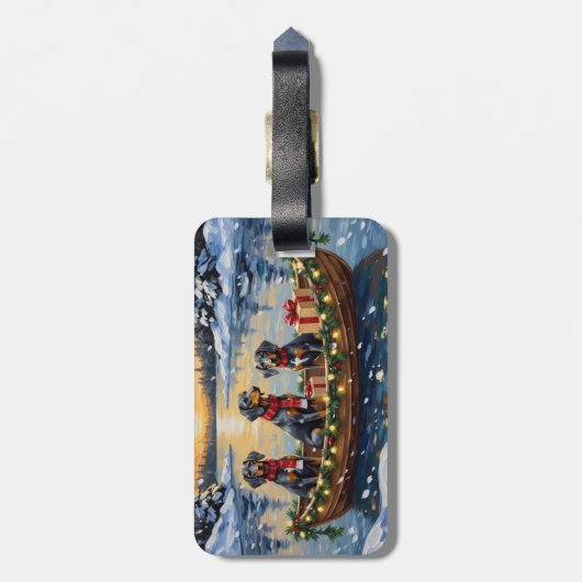 Bluetick Coonhound Christmas Boat Holiday ラゲッジタグ (裏面縦)