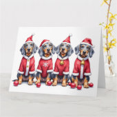 Bluetick Coonhound Christmas Dress Santa Hat カード (黄色い花)