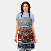 Bluetick Coonhound Christmas Red Truck Holiday エプロン (着用した状態)