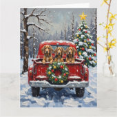 Bluetick Coonhound Christmas Red Truck Holiday カード (黄色い花)